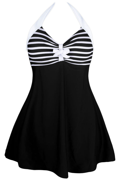 Black White Stripes One-piece Swimdress