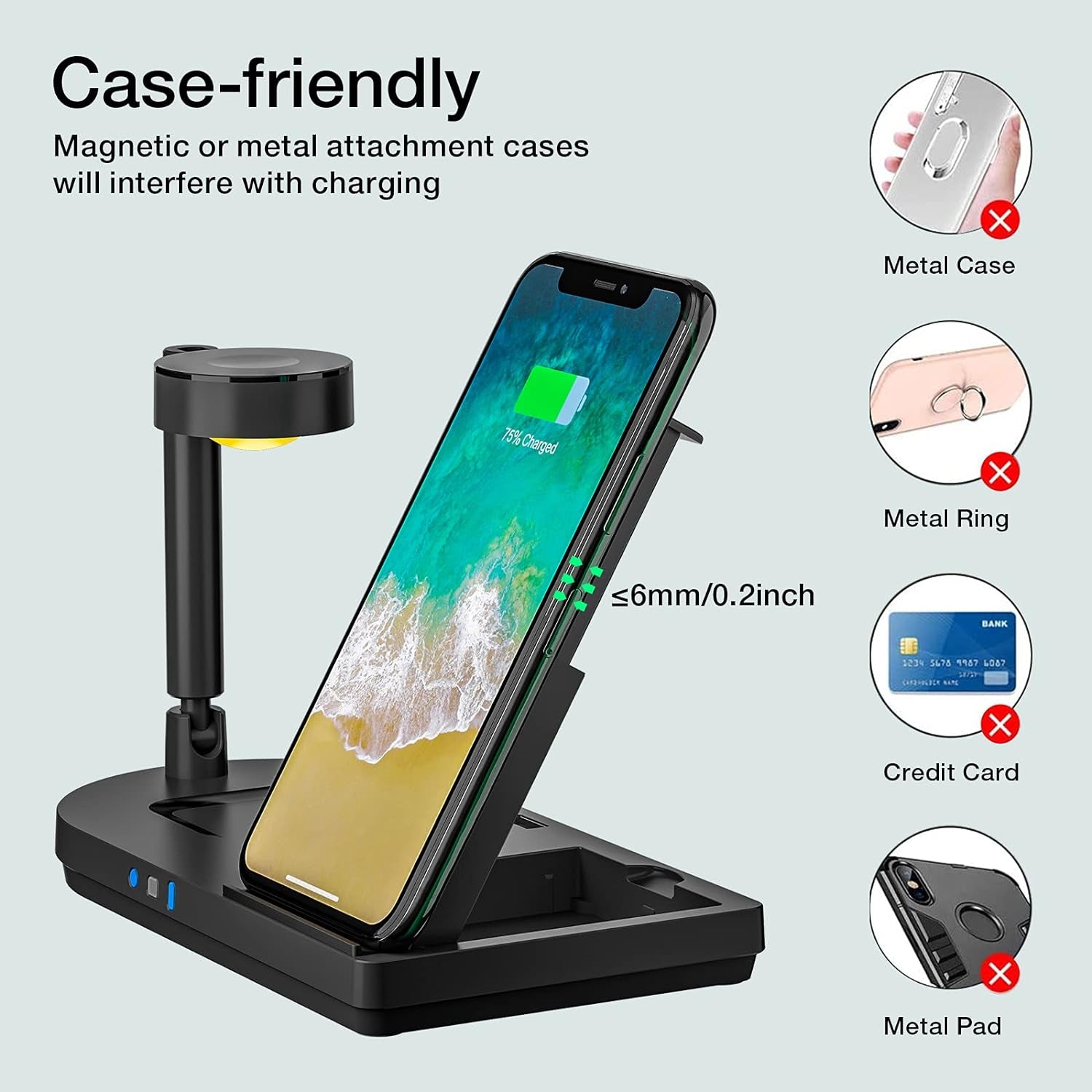 Portable 4 in 1 Charging Station for Apple Products, Wireless Fast Charger Stand with Bedside Lamp Compatible for Iphone 15/14/13/12/11 Series, for Airpods Pro 3/2, for Iwatch 9/8/7/SE/6/5 (Black)